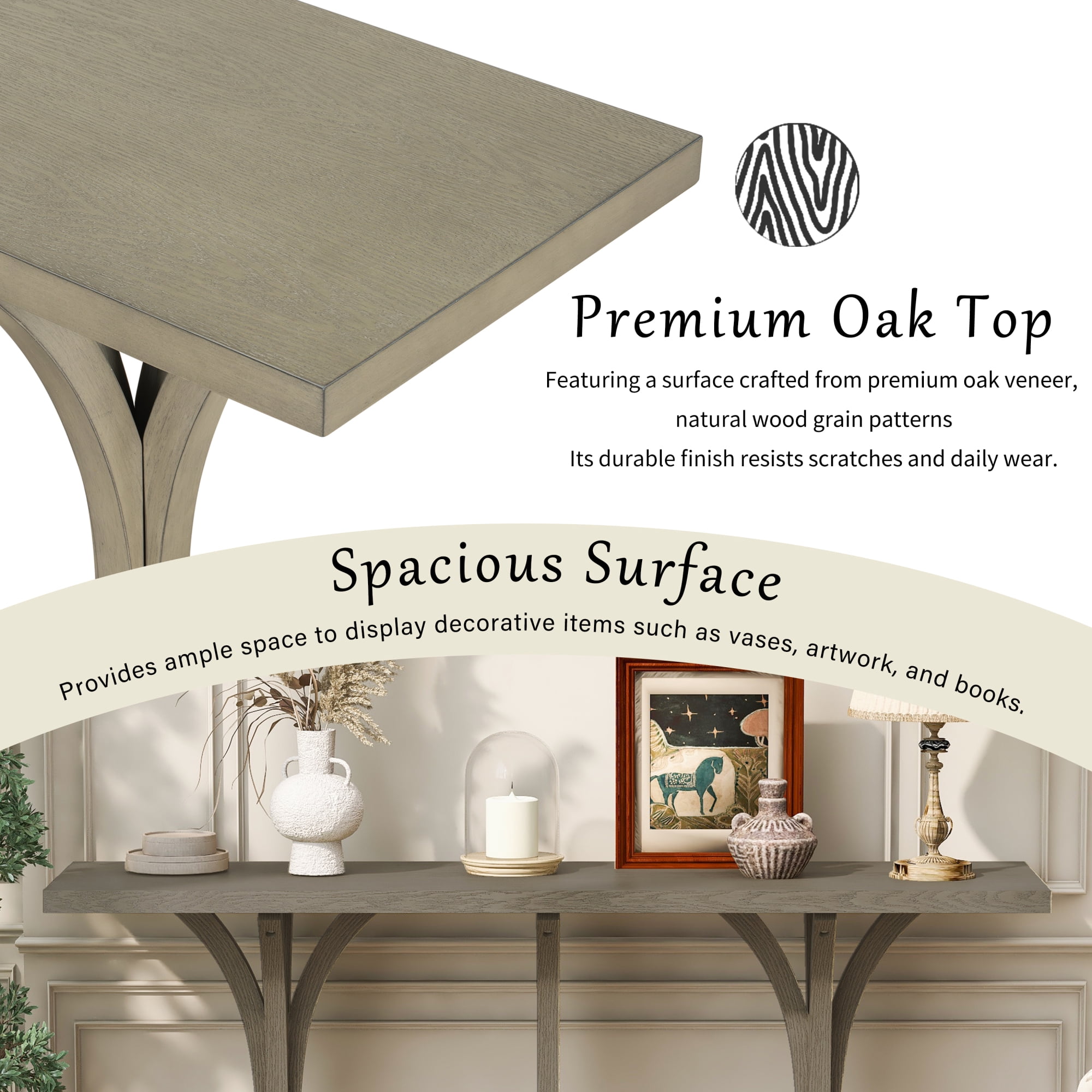HOQBN 59.8'' Wooden Console Table,Farmhouse Entryway Table with Wood Legs for Living Room,Entryway,Hallway, Dining Spaces,Gray