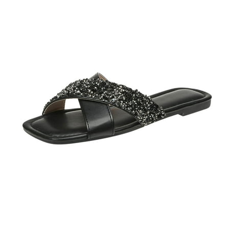 

Kukoosong Sandals Women Beach Sandals Summer Non-Slip Causal Slippers Flat Sandals for Women Black 39