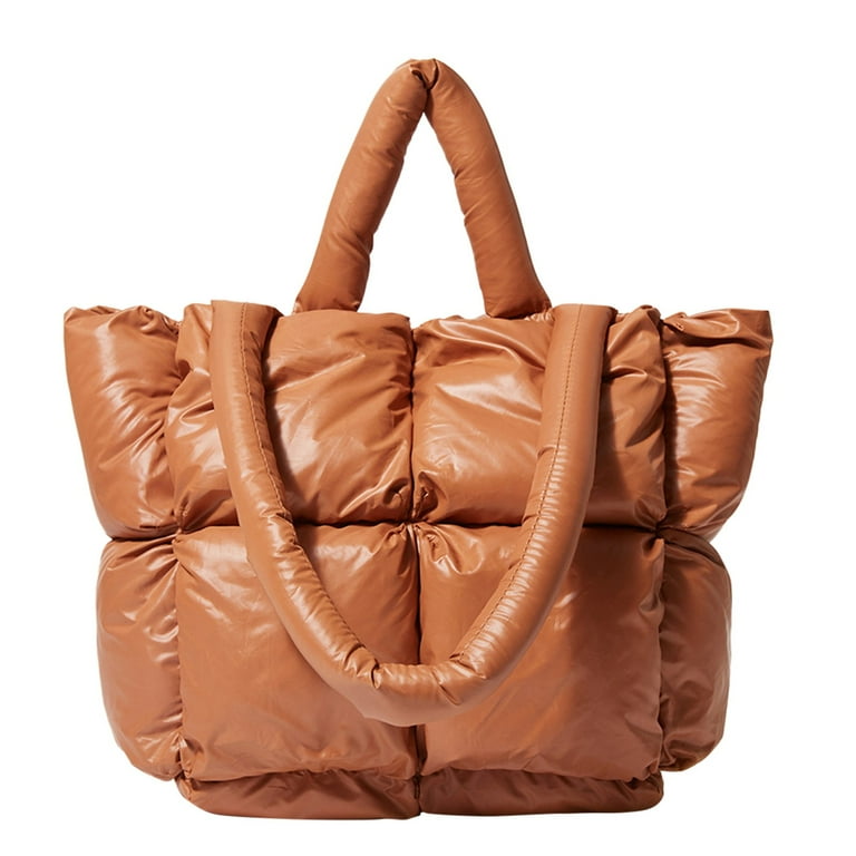 keusn women tote bag ladies large soft quilted down shoulder bag fashion ladies purses satchel messenger bag brown