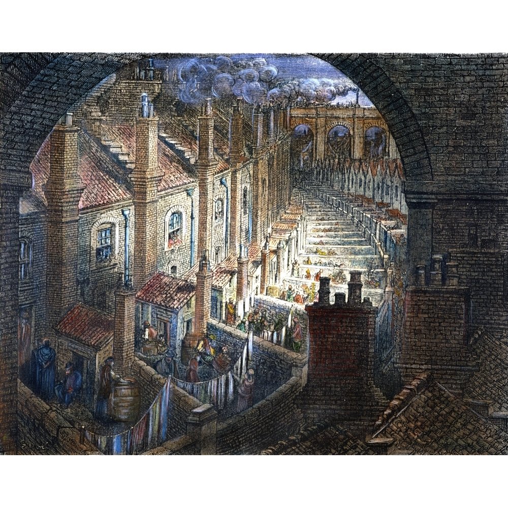 Dor London 1872 NOver LondonBy Rail Colored Wood Engraving After