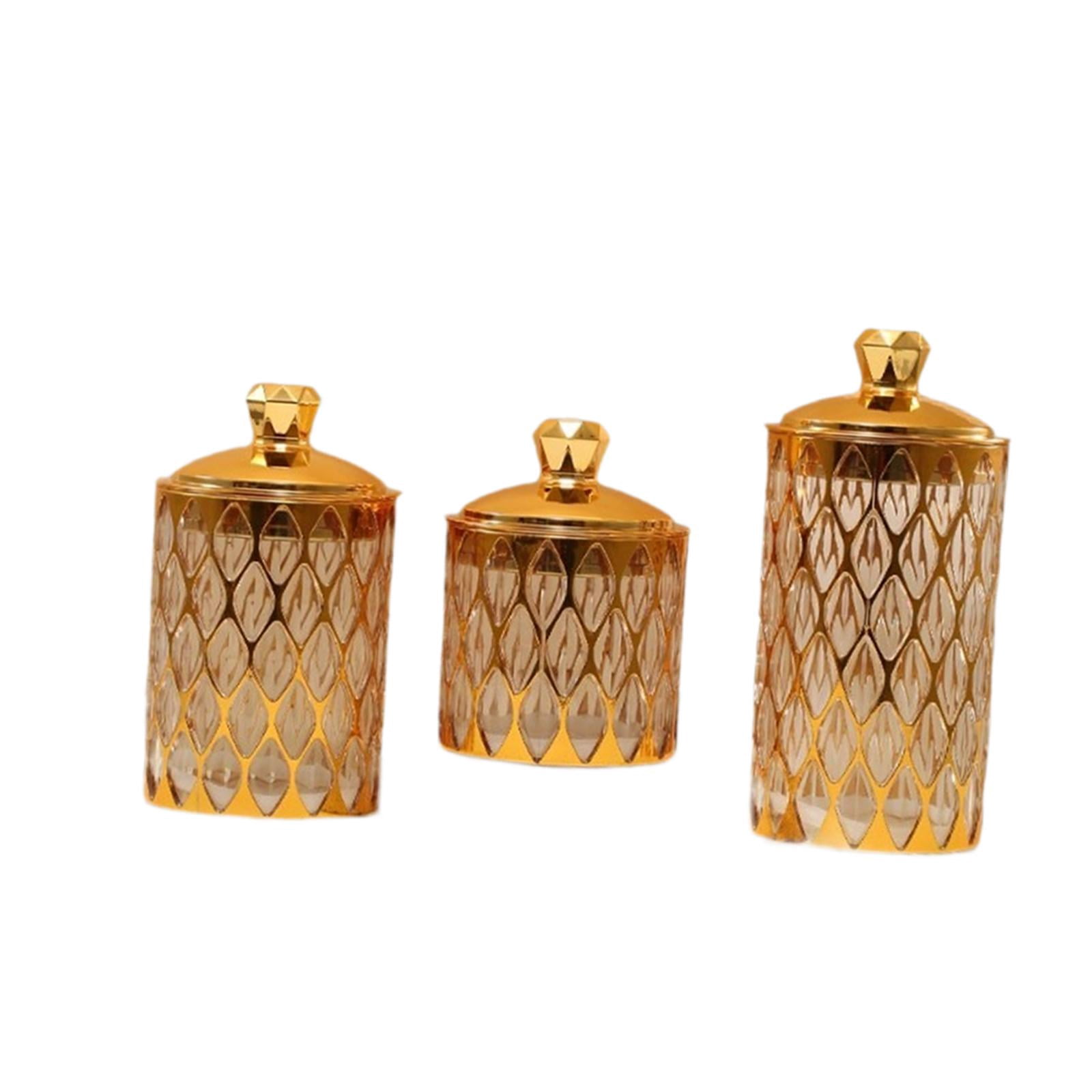 QSTDGVPW 3 Pieces Food Storage Jars with Lid Food Storage Container Tea Canister Airtight Gold trim