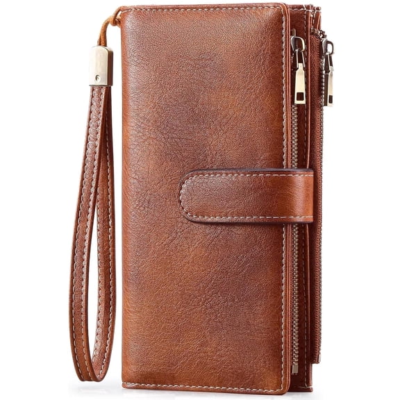 Gmdisc Wallets for Women Genuine Leather Credit Card Holder with RFID Blocking Large Capacity Wristlet