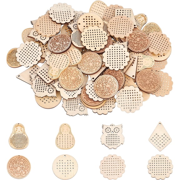 80 Pcs 8 Styles Wood Chip Pendants Unfinished Wooden Ornaments Small Wooden Pendants for DIY Wood Crafts Home Decor Cup Mat Colorful