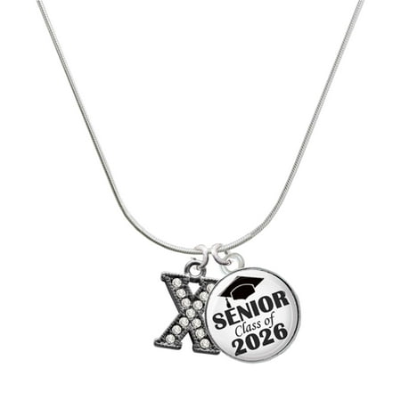 Delight Jewelry Black Nickeltone Crystal Initial – X – Beaded Border – Silvertone Senior Class of 2026 Dome Necklace 18 Delight Jewelry Black Nickeltone Crystal Initial – X – Beaded Border – Silvertone Senior Class of 2026 Dome Necklace 18