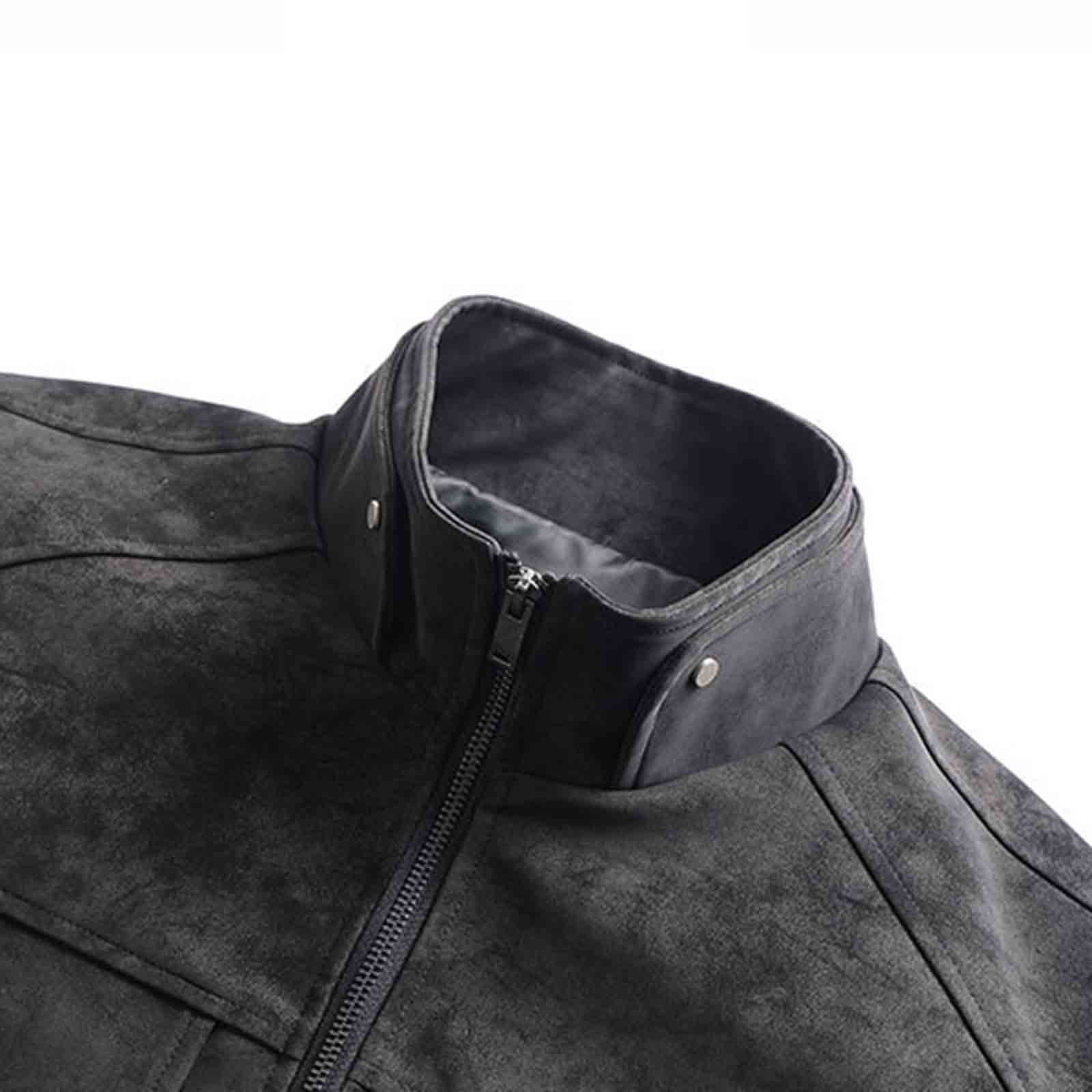 AnuYalue Mens Big and Tall Faux Leather Jacket Windproof Stand Collar Outerwear Fall Winter Warm Jackets Full Zip Long Sleeve Coat
