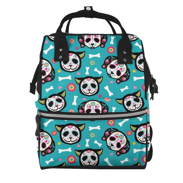 Easygdp Skull Cat para Bolsa de Bebé de Gran Capacidad con Múltiples Bolsillos, Bolsa de Pañales para Padres, Bolsa de Viaje Organizada y Elegante