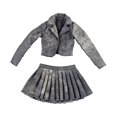 thumbnail image 3 of Conjunto de chaqueta corta y falda plisada a escala 1:6 para vestirse con accesorios de vestuario de moda Gris negro, 3 of 9