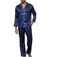 thumbnail image 2 of Silk Pajama Sets for Men with Pockets Two Piece Soft Satin Loungewear Outfits Mens Casual Solid Long Sleeve Shirts and Pants Sleepwear Set, 2 of 5