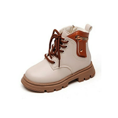 

Kesitin Unisex Child Comfort Lace Up Shoes School Casual Ankle Boots Spliced Combat Booties Beige 10C