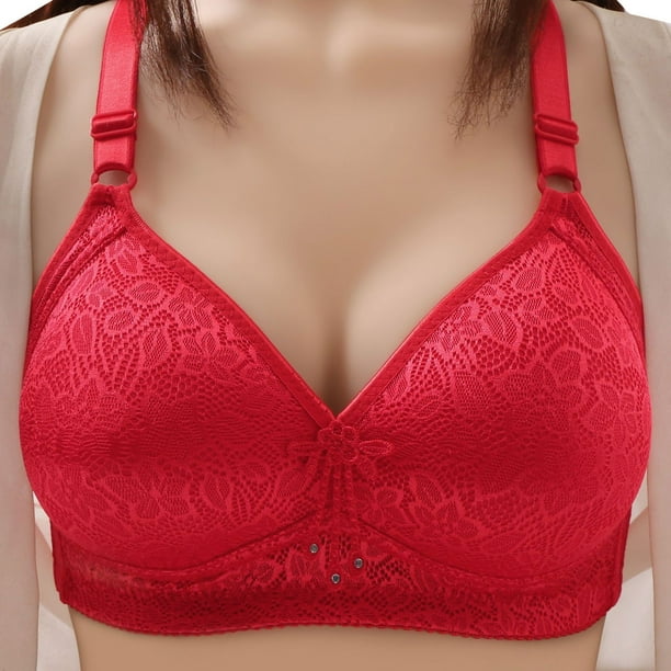 Aayomet Push Up Bras for Women Buckle Prints Underwear Without Rims Vest  Lace Plus Size Bra Underwear (Red, 40) 