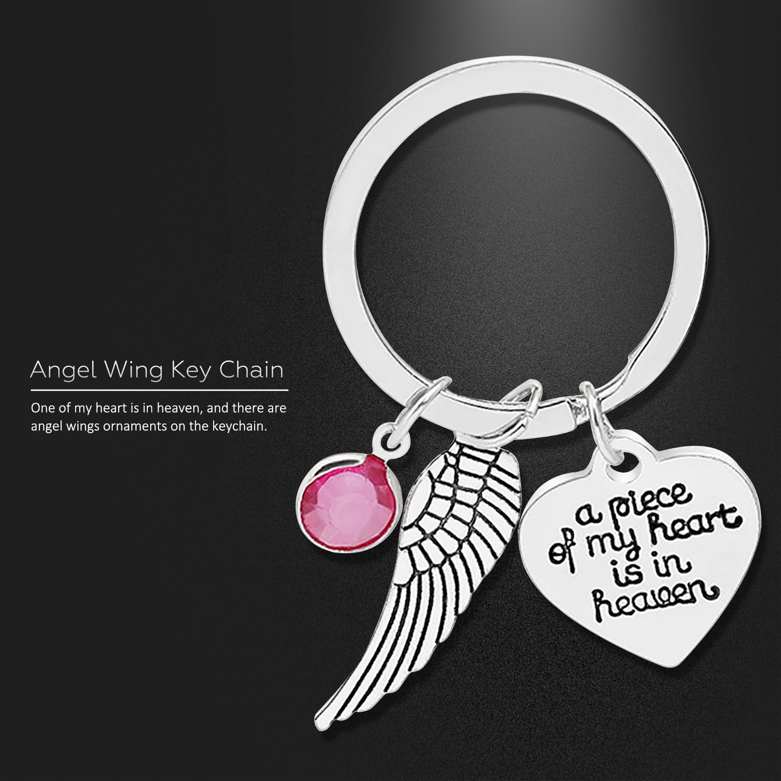 Details about   Birthstone Heart Angel Wing Charm Keychain June 