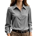 thumbnail image 2 of THNCYX Striped Button Up Long Sleeve Shirts For Women Collar Pocket Casual Work Office Blouses Soft Comfort Womens Tops Professional Look, 2 of 9
