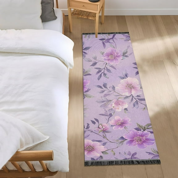 Fresh Flowers Lavender Pink Bedside Runner Rug 2'x 6' Non Slip Carpet Floor Mat Area Rug