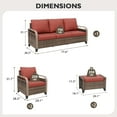 thumbnail image 4 of EAGLE PEAK 5 Piece Wicker Outdoor Patio Furniture Set, Patio Set with 2 Patio Chairs, 3 Seat Loveseat Sofa, and 2 Ottomans, Brown/Red, 4 of 8