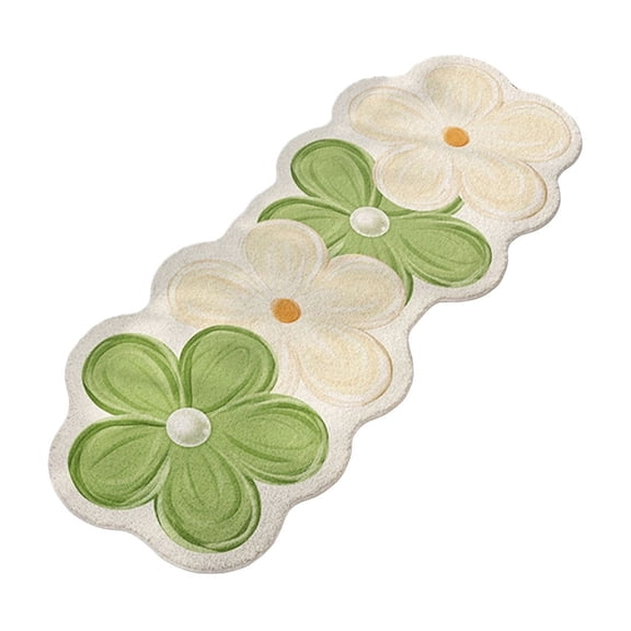 JWZZYD Scalloped Floral Plush Bathroom Runner Rug, 63"x19.68" Soft Absorbent Non Slip Floor Mat, Washable Flower Pattern Carpet for Bathroom, Bedroom, Entryway & Home Flooring Decor(Green, 1 Pack)