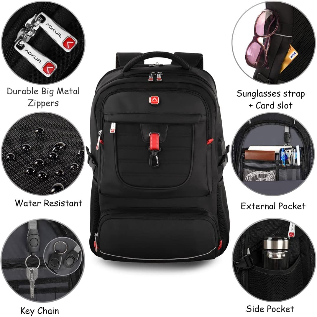 17 Inch Travel Laptop Backpack for Men Women, Aokur Extra Larger 50L Business Backpack with USB Charging Port, Carry on College School Anti Theft Computer Schoolbag Waterproof, Black - image 3 of 8