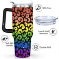 thumbnail image 3 of 40oz Fashion Leopard Pattern Stainless Steel Flip Straw Tumbler Spill Proof Travel Cup Double Wall Vacuum Insulated Coffee Mug with Top Handle, 3 of 6