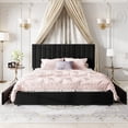 thumbnail image 3 of Amolife King Bed Frame, Platform Bed with Adjustable Velvet-Wrapped Headboard and 4 Storage Drawers, No Box Spring Required, Black, 3 of 14