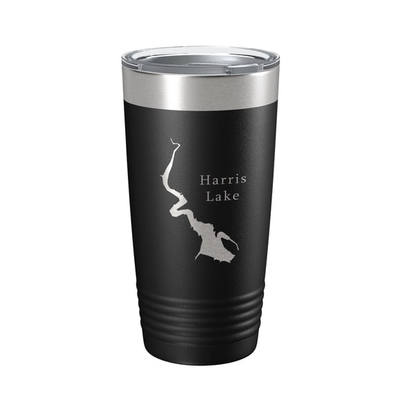 Harris Lake Map Tumbler Travel Mug Insulated Laser Engraved Coffee Cup Alabama 20 oz Black