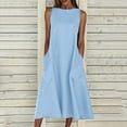 thumbnail image 2 of Pompotops Robe d'Été Unie Confortable pour Femmes, Sans Manches, Col Rond, avec Poches, 2 of 7