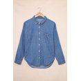 thumbnail image 1 of POGLIP Women's Turn Down Collar Buttoned Long Sleeve Denim Shirt, 1 of 6