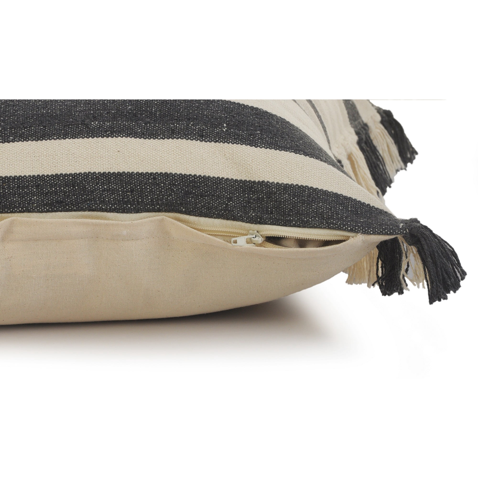 Laddha Home Designs Striped Loomed Square Cotton Throw Pillow Cover - 20" - Gray and White