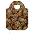 thumbnail image 1 of Sugar Skull Reusable Grocery Bag, Autumn Colored Flowers and Leaves Patterns in Smily Head Bones, Printed Fabric Grocery Bag Practical and Simple Everyday Use, Pale Green Yellow Orange, by Ambesonne, 1 of 4