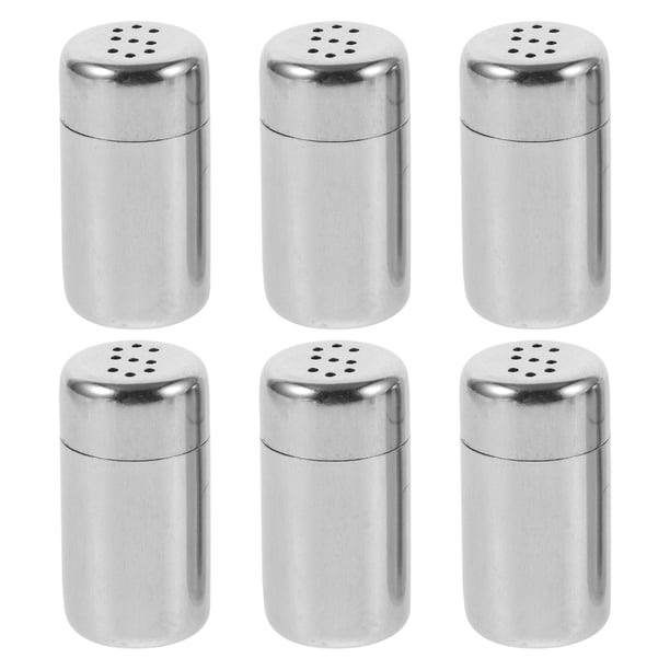 6 piezas de acero inoxidable sal azúcar especias pimentero mini latas de condimento botella contenedor de polvo dispensador de condimentos caja de tarros para viajes camping