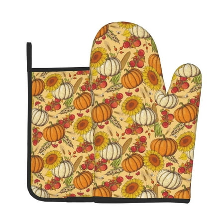 

Junzan Pumpkin And Sunflower Pattern Oven Mitts and Pot Holders 2 pcs Set Potholders BBQ Gloves Long Kitchen Oven Glove for Cooking Baking Grilling (2-Piece Set 11 Inch)
