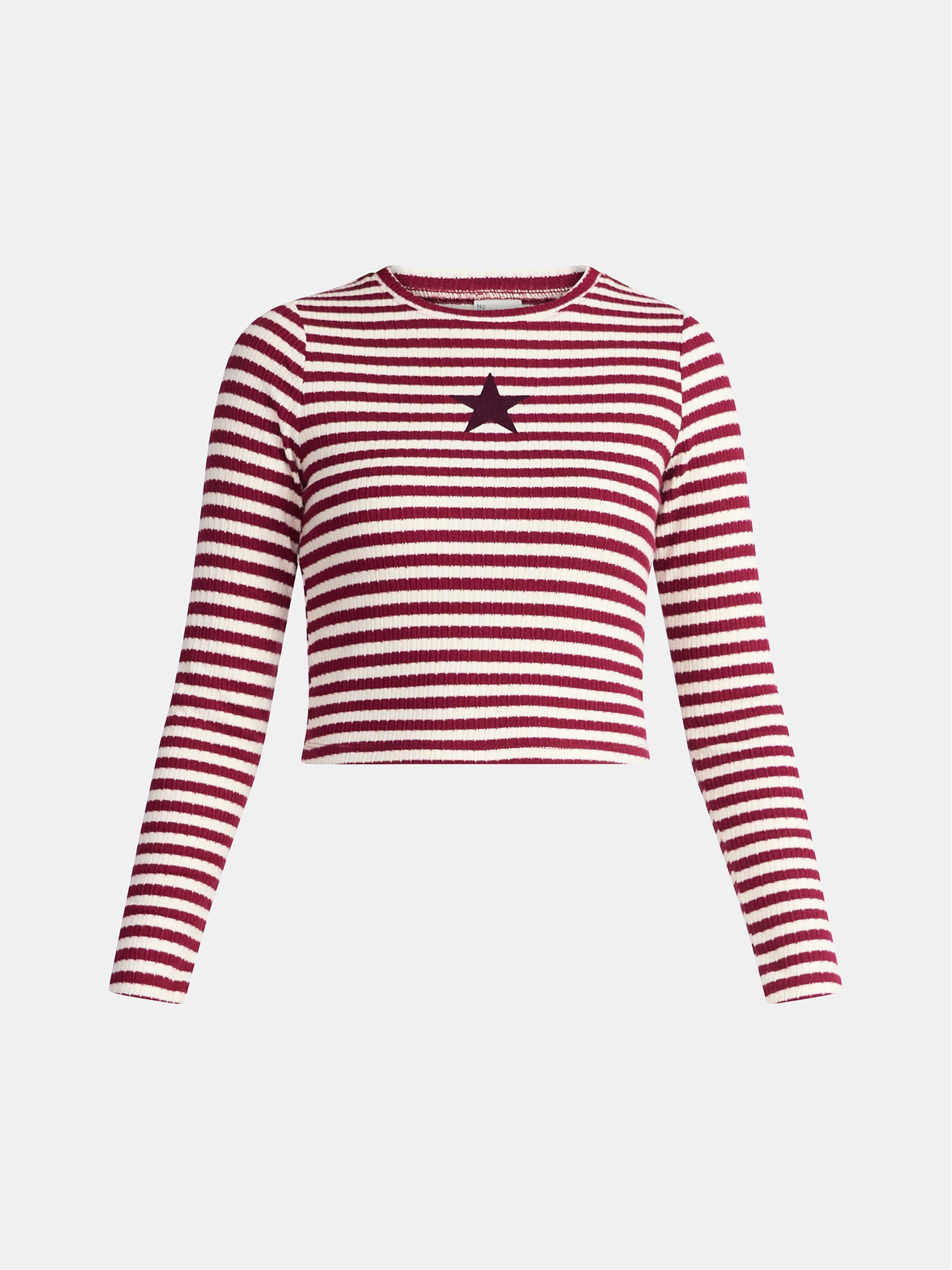 No Boundaries Graphic Striped Pointelle Long Sleeve Top, Womens