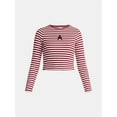 thumbnail image 5 of No Boundaries Graphic Striped Pointelle Top with Long Sleeves, Women’s, 5 of 5