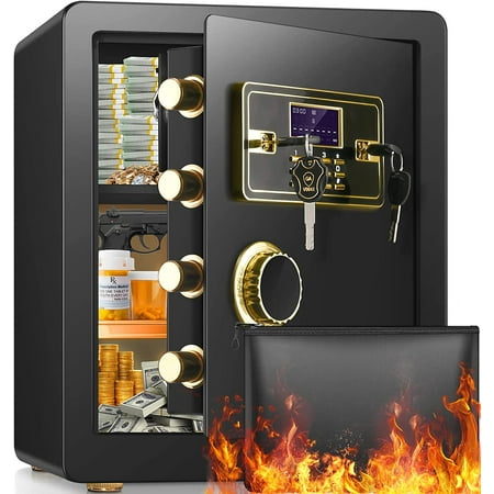 

FSXUOLIPI 1.2 Cub Safe Box Home Safe with Fireproof Waterproof Bag Fireproof and Waterproof Safe Box for Home Fire Safe with LED Light Emergency Battery Box for Money Jewelry Documents