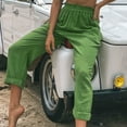 thumbnail image 3 of Odeerbi Clearance Women Full Length Pants Trendy Casual Solid Color Split Mid Waist Loose No Belt Elasticity Wide Leg Long Pants, Green, 3 of 7