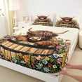 thumbnail image 4 of jejeloiu Rustic Highland Cow Floral Queen Sheet Sets Kids,Country Farm Print Bed Set,4-Piece, 4 of 6