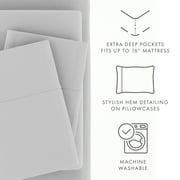 Noble Linens 4 Piece Solid Microfiber Bed Sheet Set, Light Gray, Queen