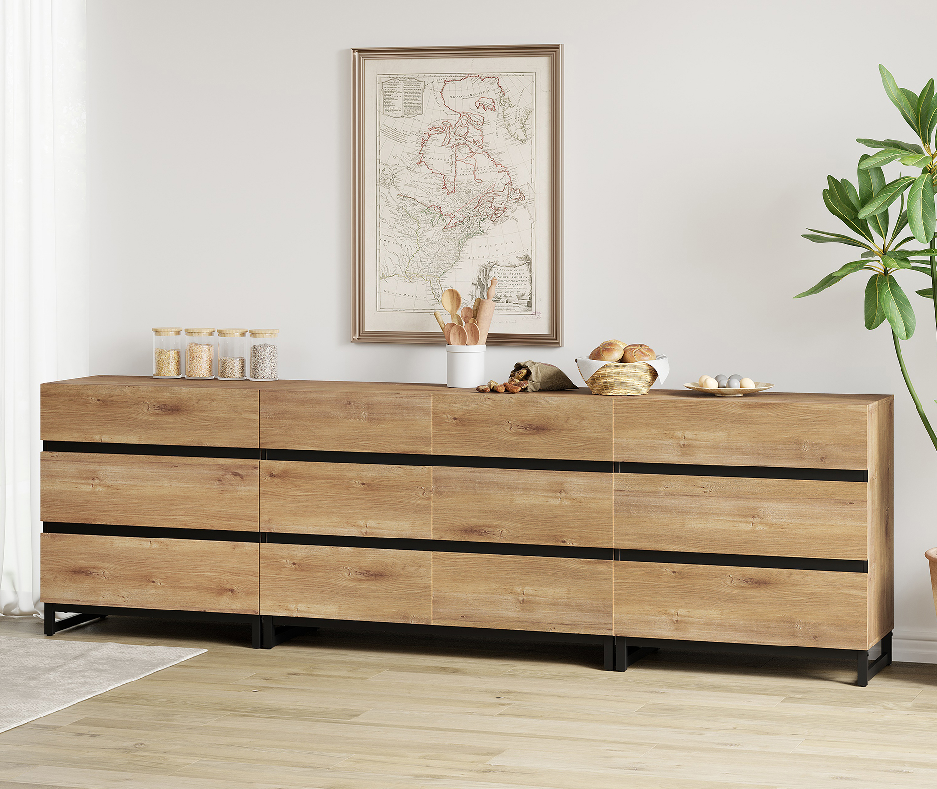 WAMPAT 3 in 1 Dresser for Bedroom, Closet Organizers and Storage with 12 Drawers, Chest of Drawers with Metal Base, Modern Wood Dresser for Bedroom, Light Oak