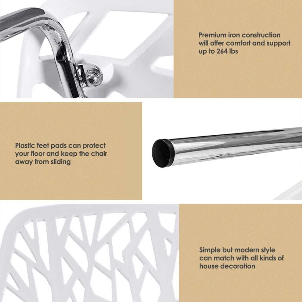 Demi Bonn Set of 6 Accent Armless Modern Dining Chairs with Plastic Feet Pads for Dining Room Living Room, White