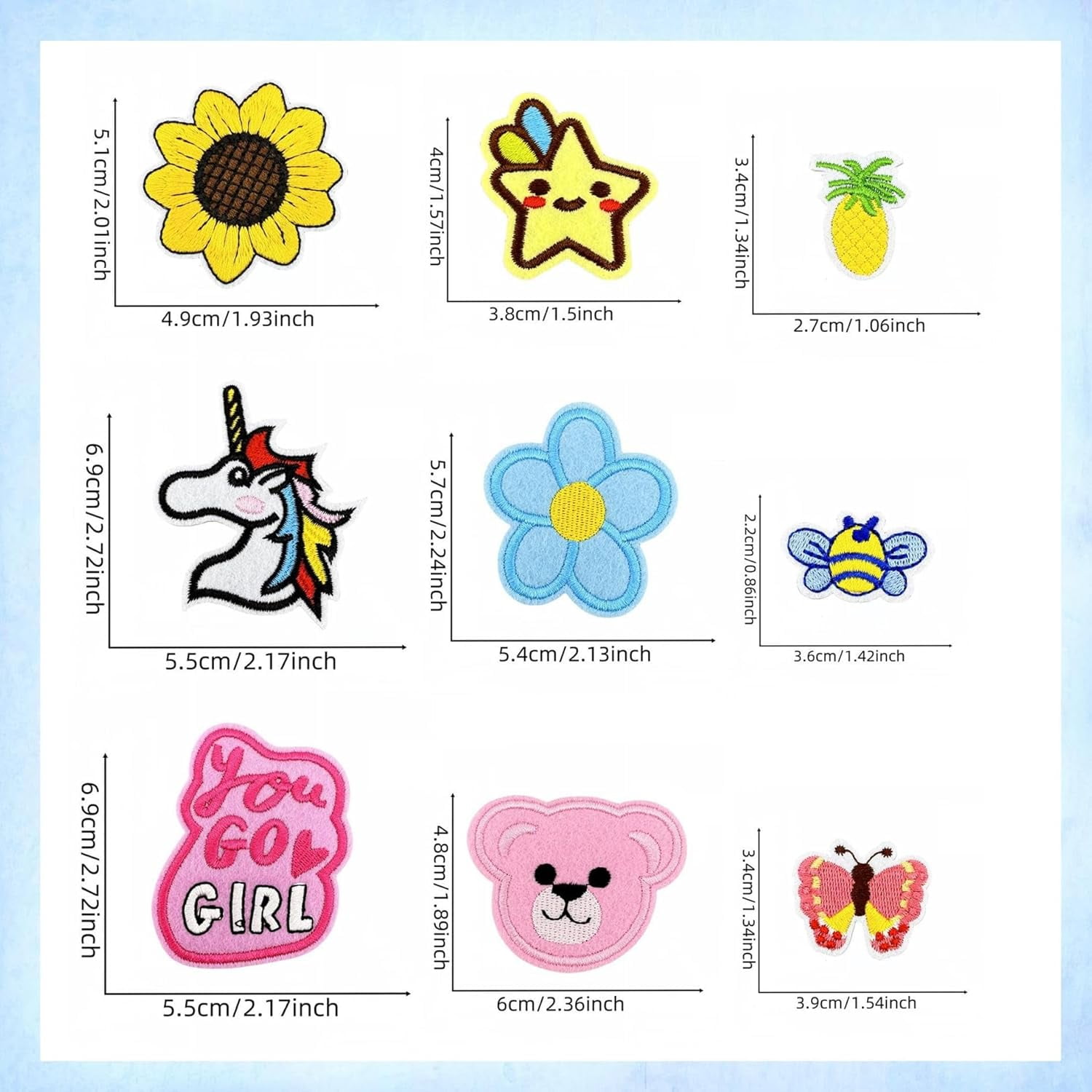 60PCS Iron on Embroidered Patches, Assorted Styles Sew on Applique Patches for Hats Jackets Clothes Backpacks, DIY Crafts Gift