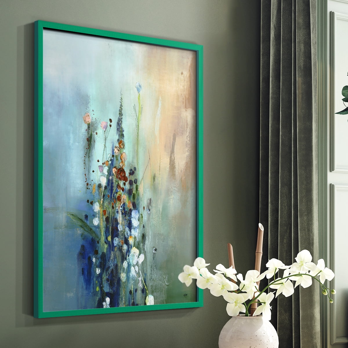Current Air I Framed Print in Green Solid Wood Framed Print No Nail Hanging