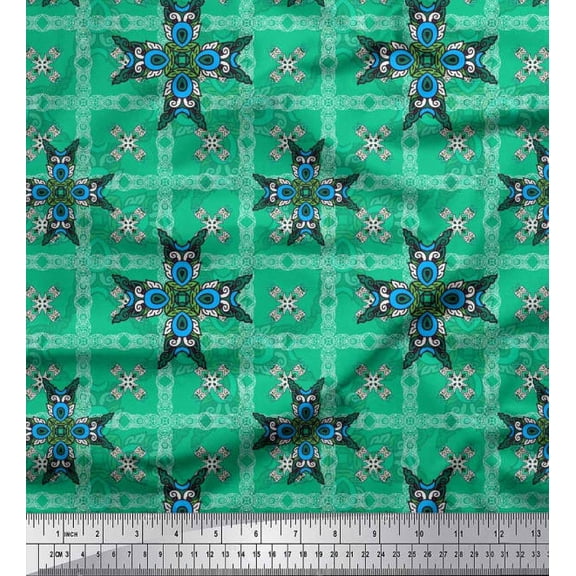 Soimoi Crepe Silk Fabric Check & Moroccan Decorative Print Sewing Fabric Yard 42 Inch Wide