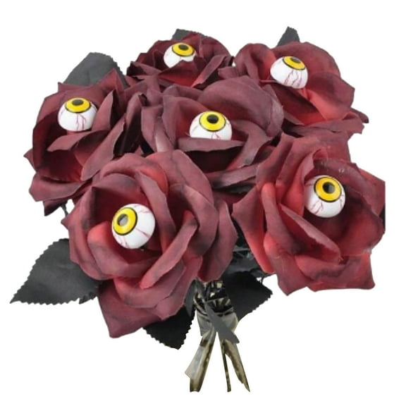 Halloween Eyeball Flower Bouquets,Artificial Black Rose Flowers Halloween Fake Rose Bouquet Decorative Long Flowers Party Home Decor Flowers with Eyeballs