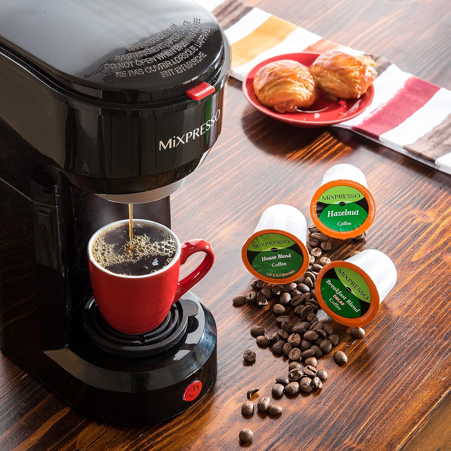 Mixpresso 2 in 1 Single Serve Coffee Machine Mini Coffee Maker Compact K Cup Compatible, Black 14 Oz