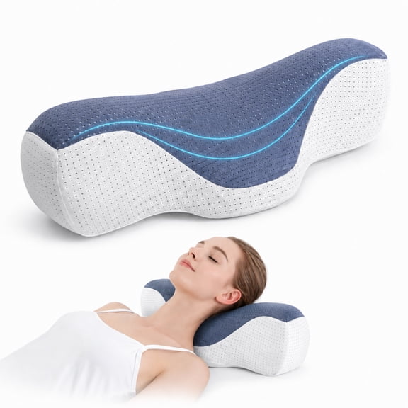 INSMART Cervical Neck Pillows, Ergonomic Memory Foam Neck Support Pillow with Breathable Washable Cover for Back and Side Sleepers