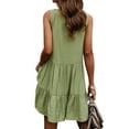 thumbnail image 7 of Women Crochet Splicing Fringed Pleated Sleeveless Mini Dress, 7 of 7