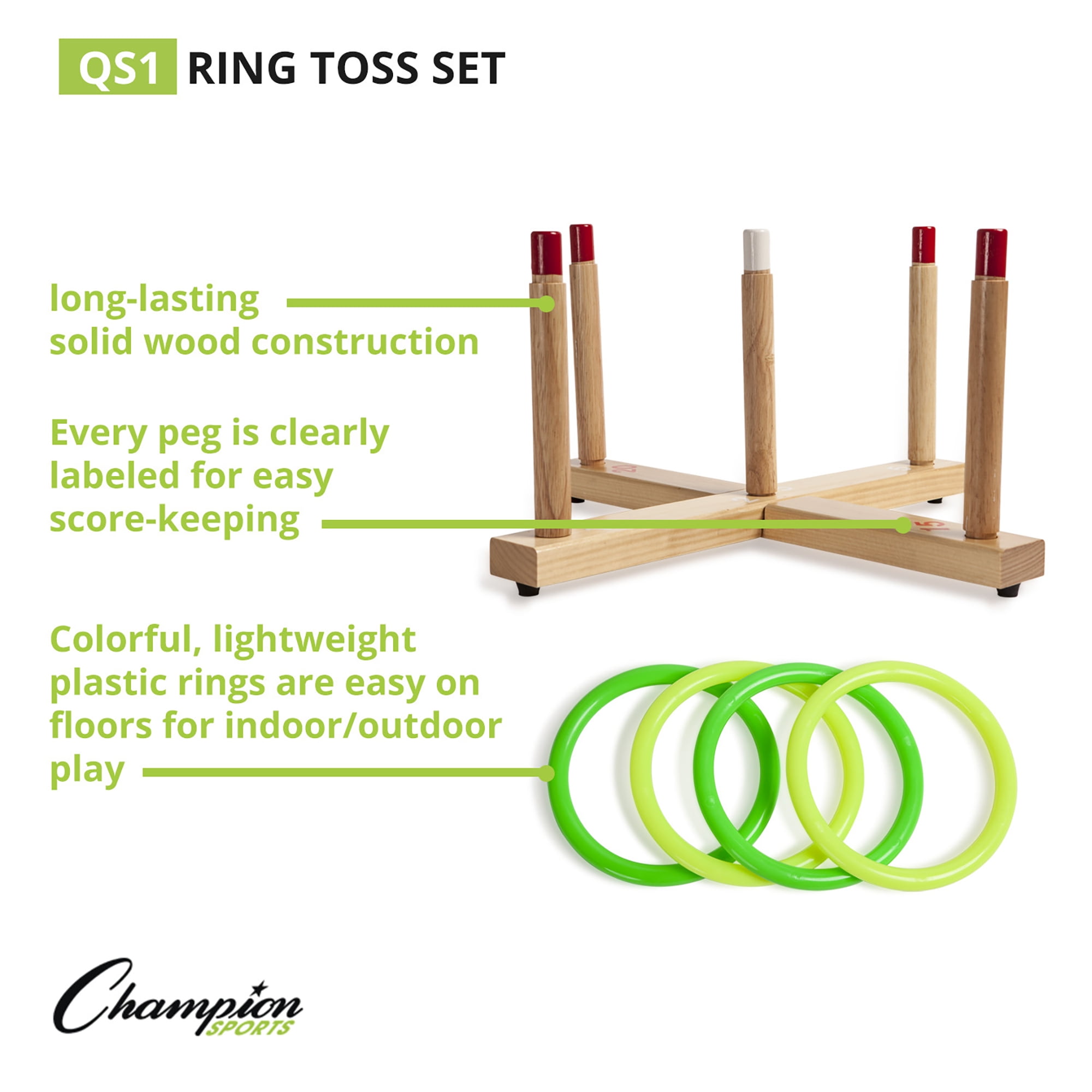 Champion Sports QS1 Wooden Ring Toss Set,Classic