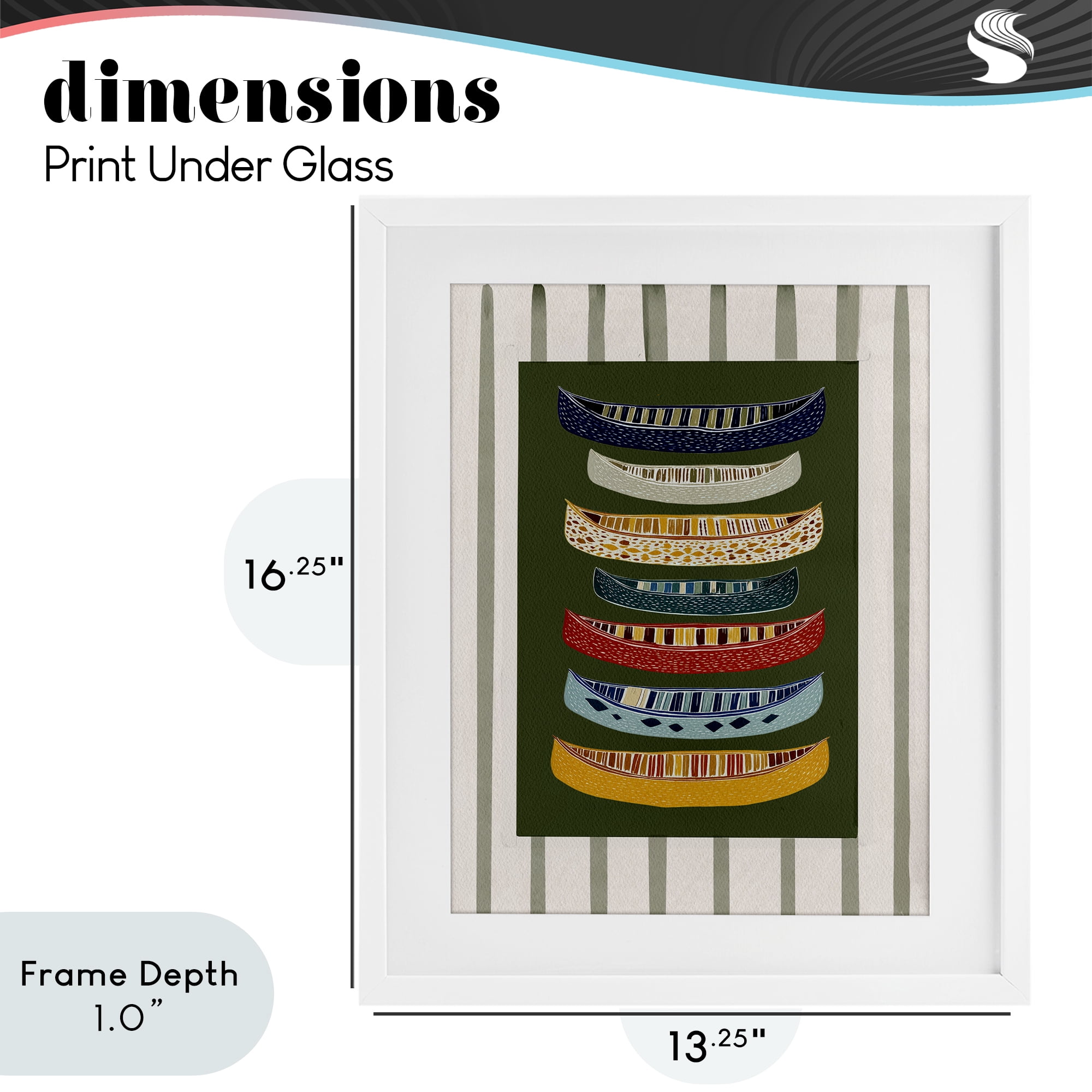 Stupell Industries Patterned Canoes over Stripes White Framed Print Under Glass, design by Yen