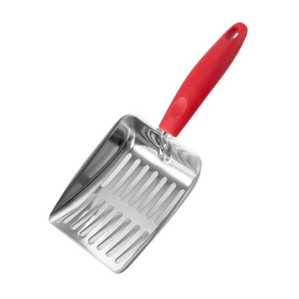 Recogedor de arena para gatos de acero inoxidable, pala profunda, cómodo agarre, pala de metal para gatos, recogedor de desechos para gatitos Rojo