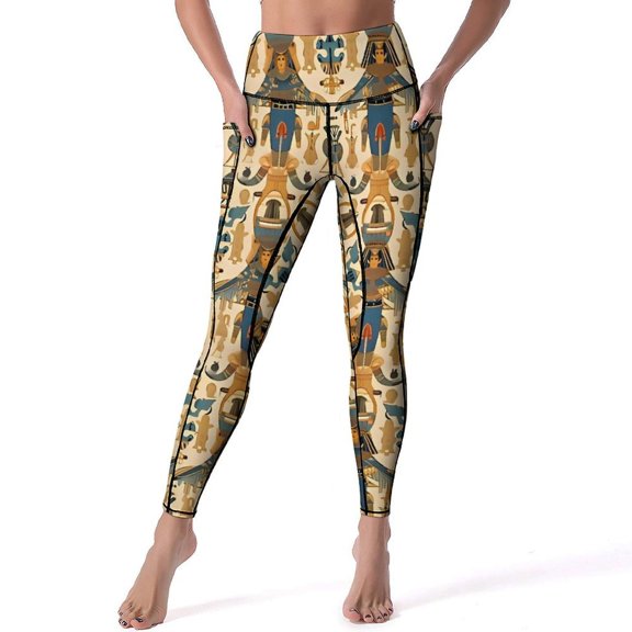 Ancient Egyptian Art Gods Leggings Gym Yoga Pants Push Up Elastic Sport Pants Pockets Stretchy Graphic Yoga Legging