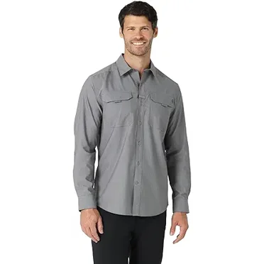 Wrangler Men's Regular Fit ATG Long Sleeve Button-Down Shirt - (US, Alpha, Medium, Regular, Regular, Black)