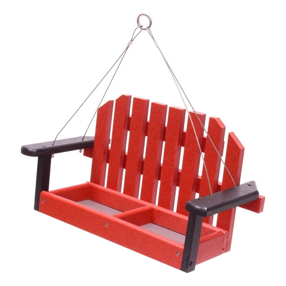 Amish-Made Porch Swing Bird Feeder, Eco-Friendly Poly Lumber Hanging Decorative Bird Feeder Black/Red